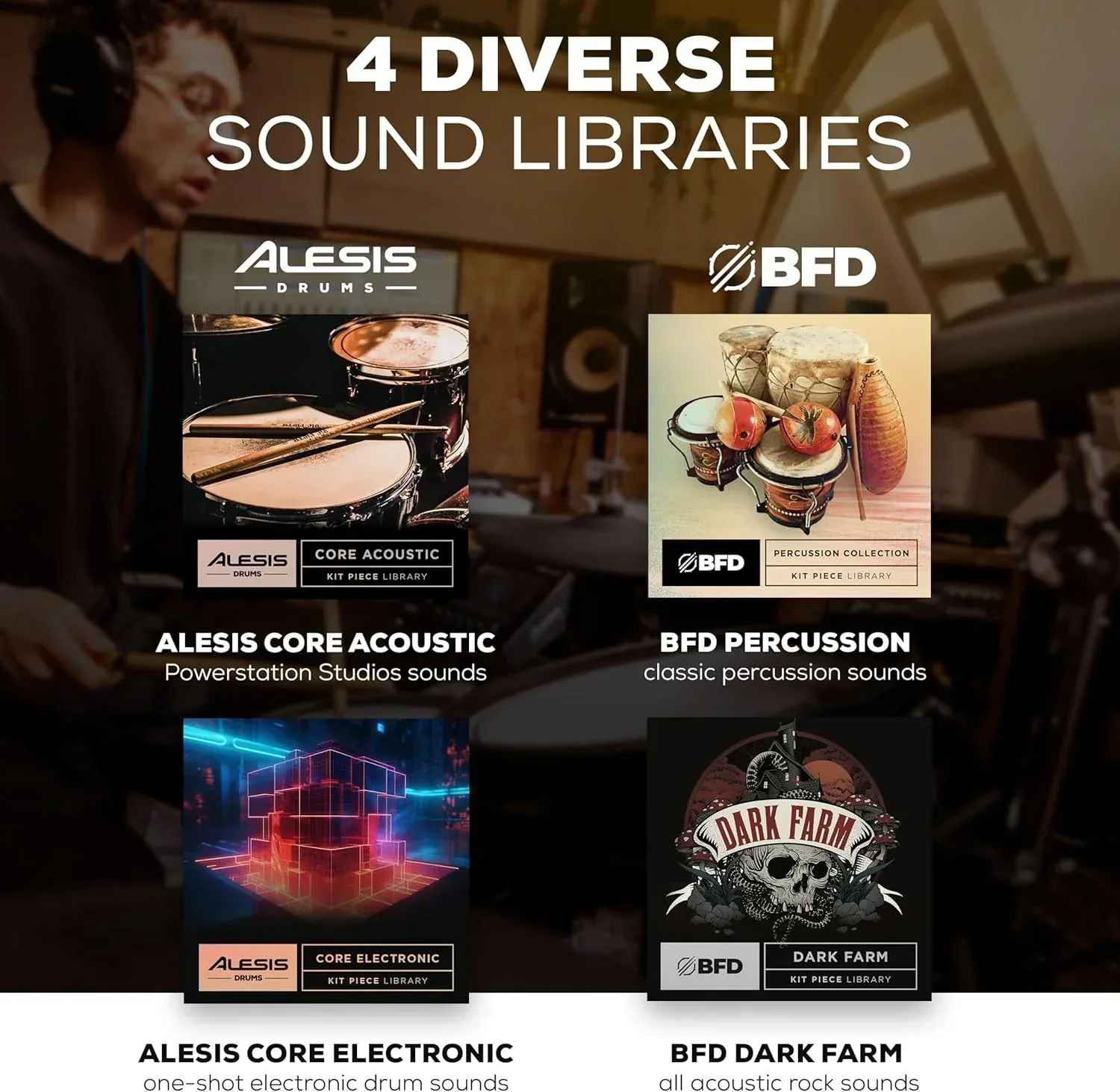 Alison Strata Prime Electronic Drum Set with Touch Screen Dual Area Grid Head