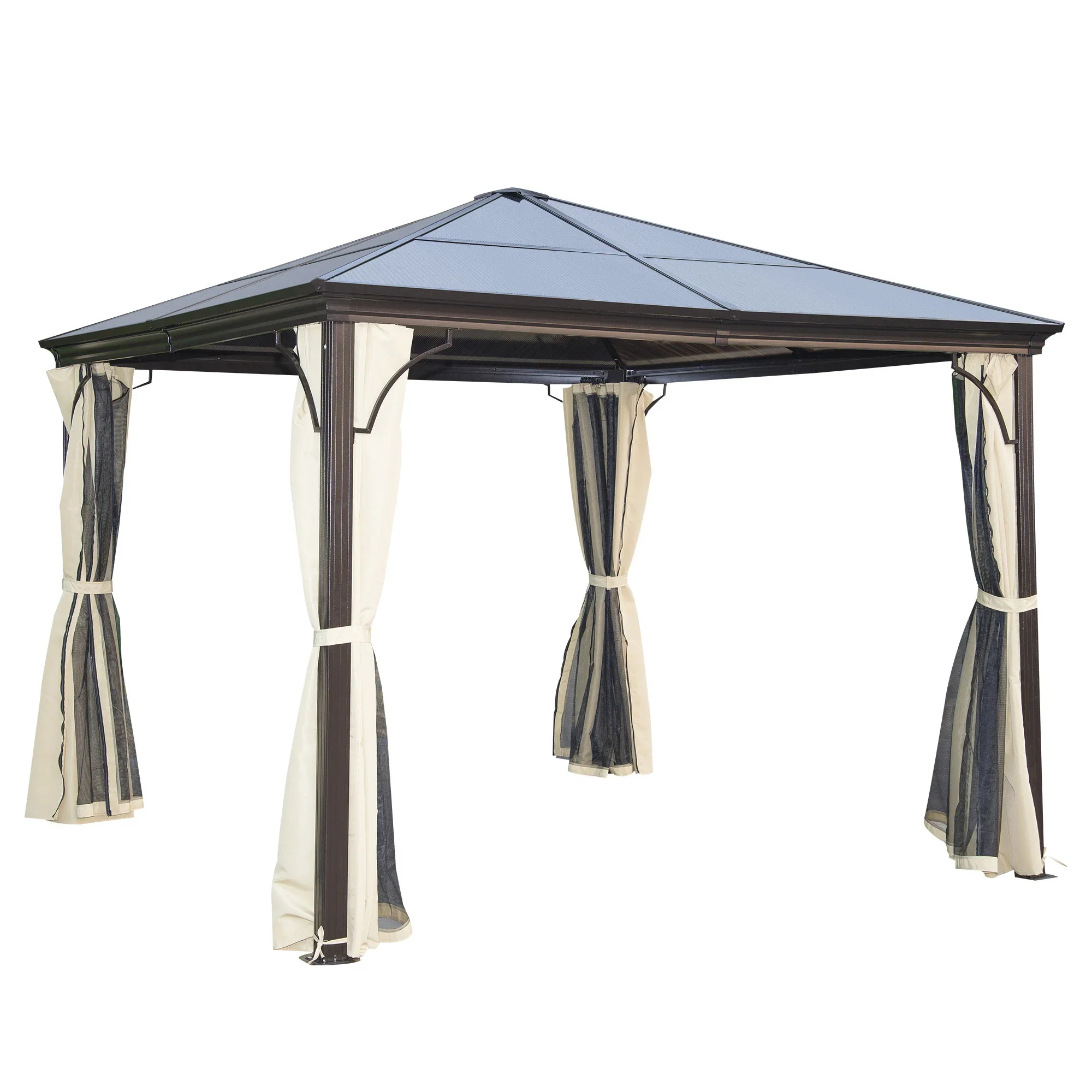 Outsunny Tuinpaviljoen Hardtop met Polycarbonaat Dak Muskietennet Aluminium