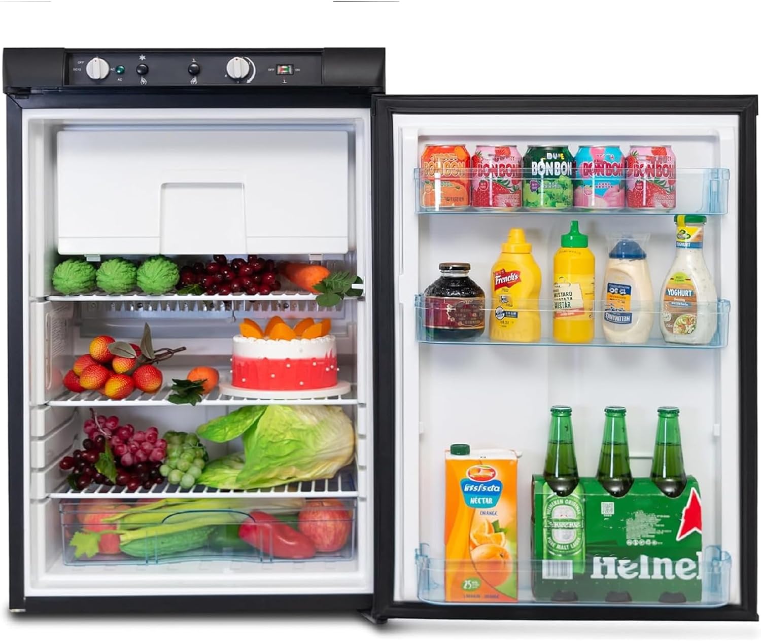 Smad Frigo Trimixte 12V 220V Gaz, 100L, Frigo Gaz avec Congélateur, Réfrigérateur Camping Gaz pour Camping Car, Caravane, Maison, Mobile-Home, Chalet, Cabanon, Noir