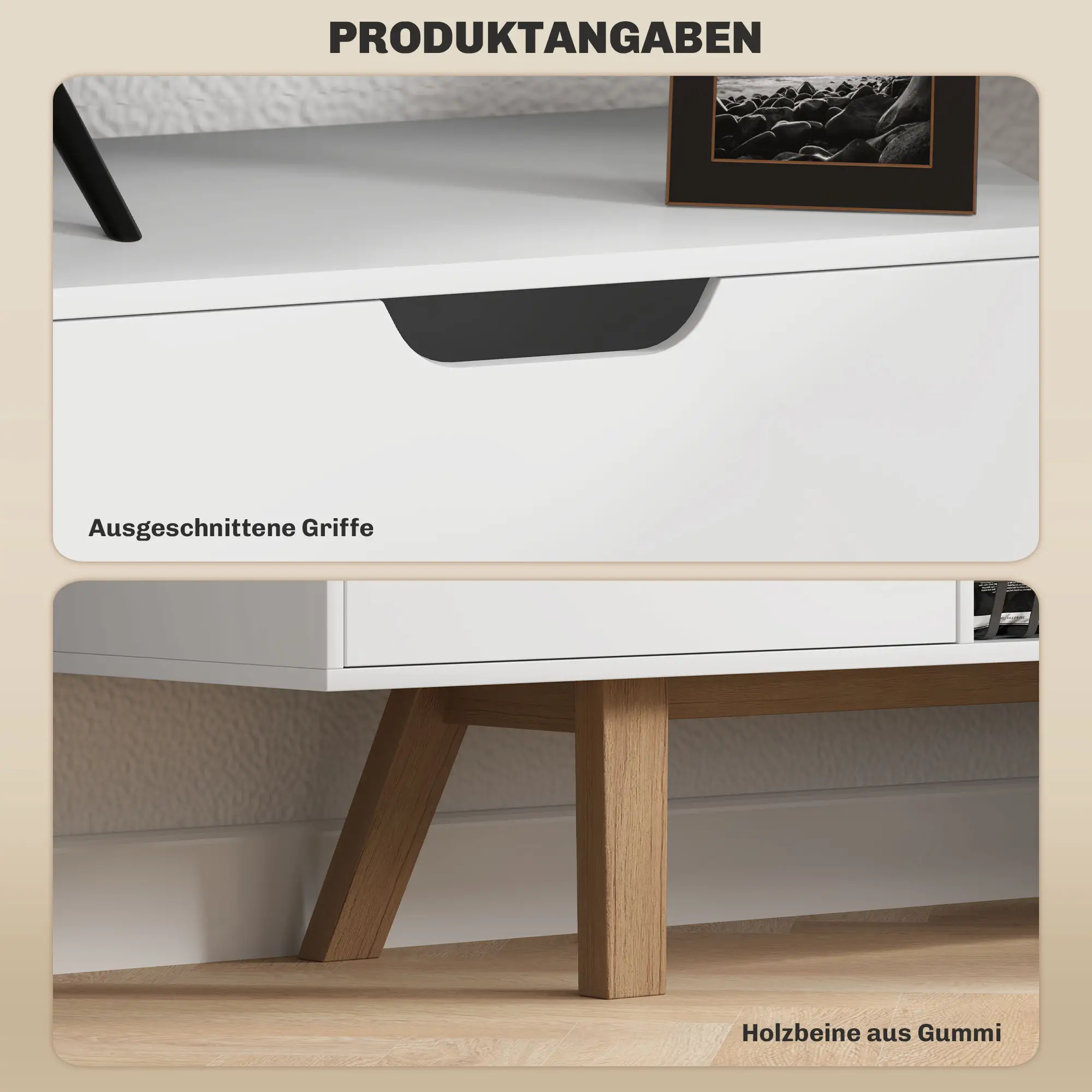 HOMCOM TV-meubel 65 inch met kabelbeheer en 2 kasten Wit