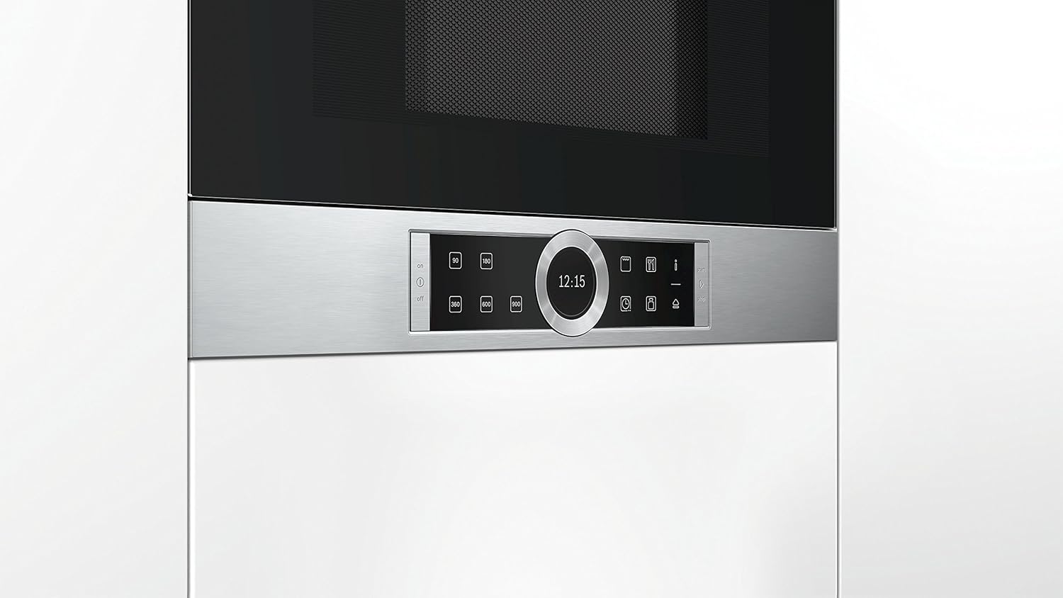 Bosch BFR634GS1 Serie 8 Einbau-Mikrowelle, Türanschlag Rechts, AutoPilot 7 Automatikprogramme, Reinigungsunterstützung, TFT-Touchdisplay, LED-Beleuchtung gleichmäßige Ausleuchtung, 38 x 60 cm, 900 W