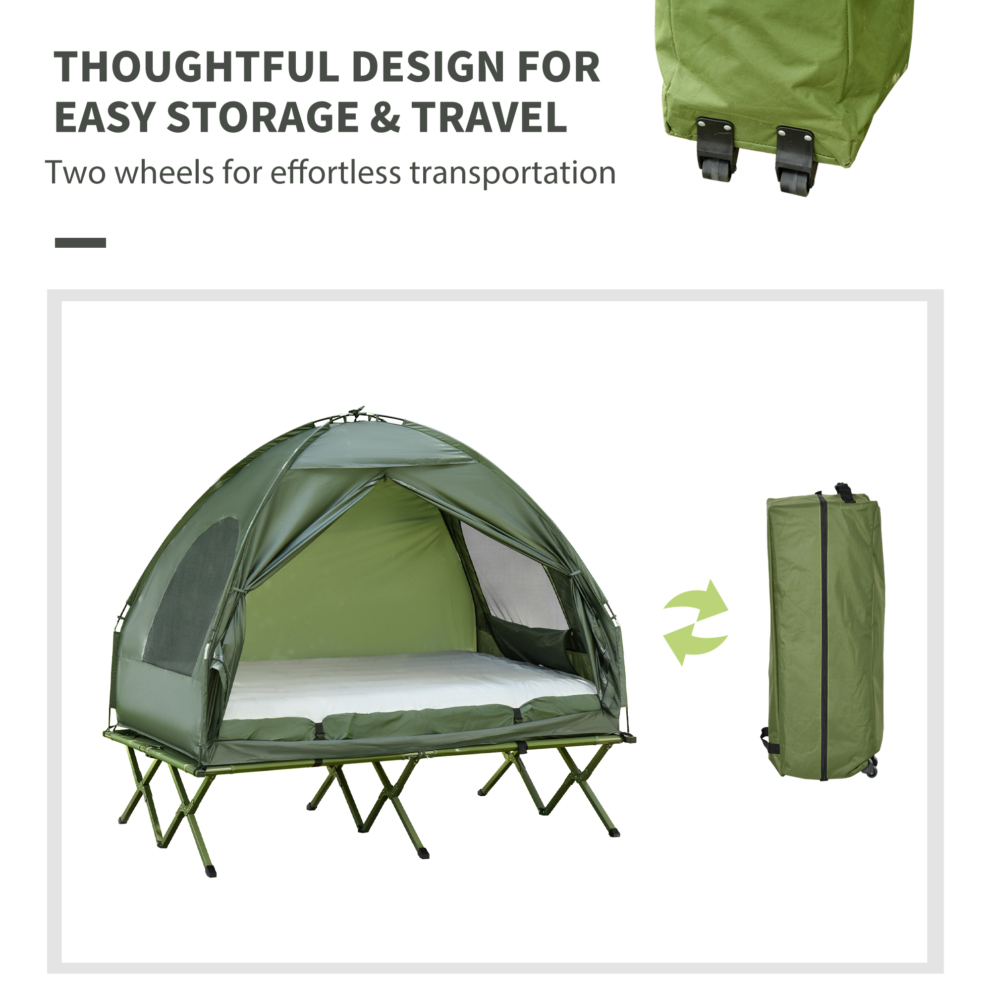 Outsunny Campingbedje met Matras Hoge Slaap Draagbaar, Groen