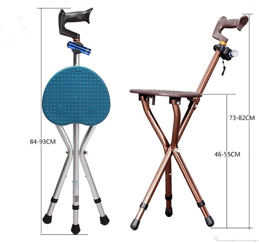 Gehstock mit Sitz, 2-in-1 klappbarer Gehstocksitz Verstellbarer klappbarer Gehstockstuhl, Krücken (blau)