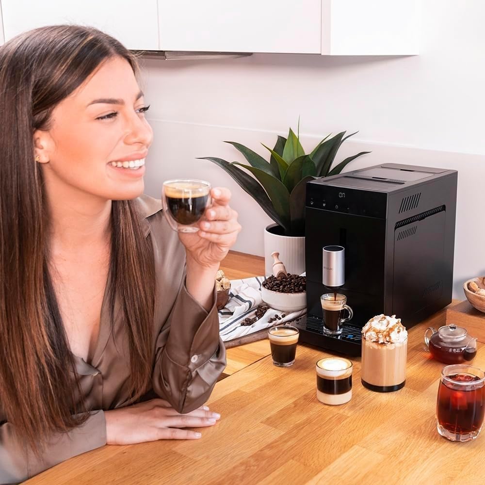 Cecotec Superautomatische compacte koffiemachine Cumbia Cremmaet Compact, 1350 W, 19 Bar en Thermoblock-systeem, 1,1 L watertank en 150 g koffiebonenreservoir, Plug&Play, automatische reiniging