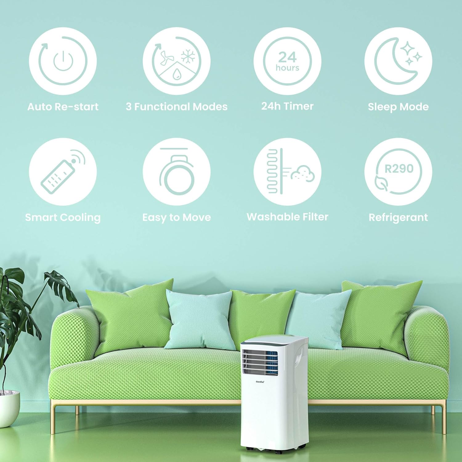 Mobiles Klimagerät MPPH-08CRN7, 8000 BTU 2,3kW, Kühlen&Ventilieren&Entfeuchten, Raumgröße bis 78m³(29㎡), Mobile Klimaanlage mit Abluftschlauch