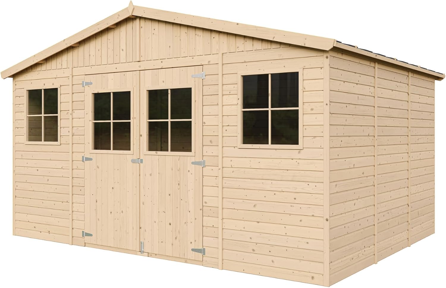 Gartenhaus Holz MIT IMPRÄGNIERTEM Boden - Geräteschuppen mit Fenstern - H246 x 418 x 320 cm/ 12 m² Naturholz-Shiplap-Schuppen - Gerätehaus - Fahrradschuppen - TIMBELA M331+331G