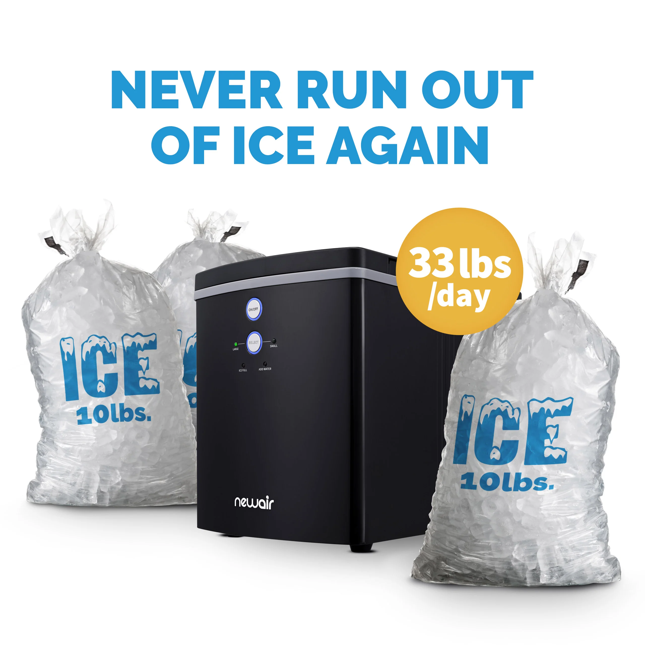 2025 Newair? IJsblokjesmachine voor op het aanrecht. Bullet Ice, 15 kg/dag �C Zwart