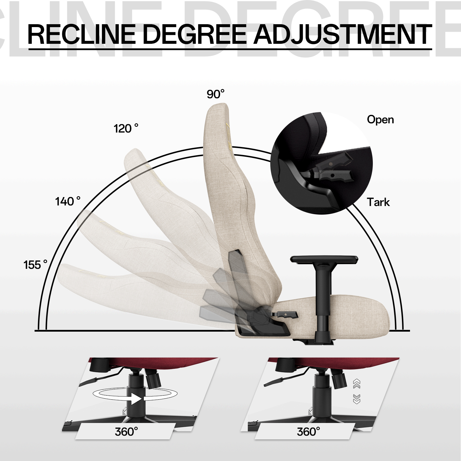 2025 Bigzzia Ergonomische Gamingstoel met Hoge Rugleuning, 3D-armleuningen, Verstelbare Hoogte, 360�� Draaibaar �C Beige