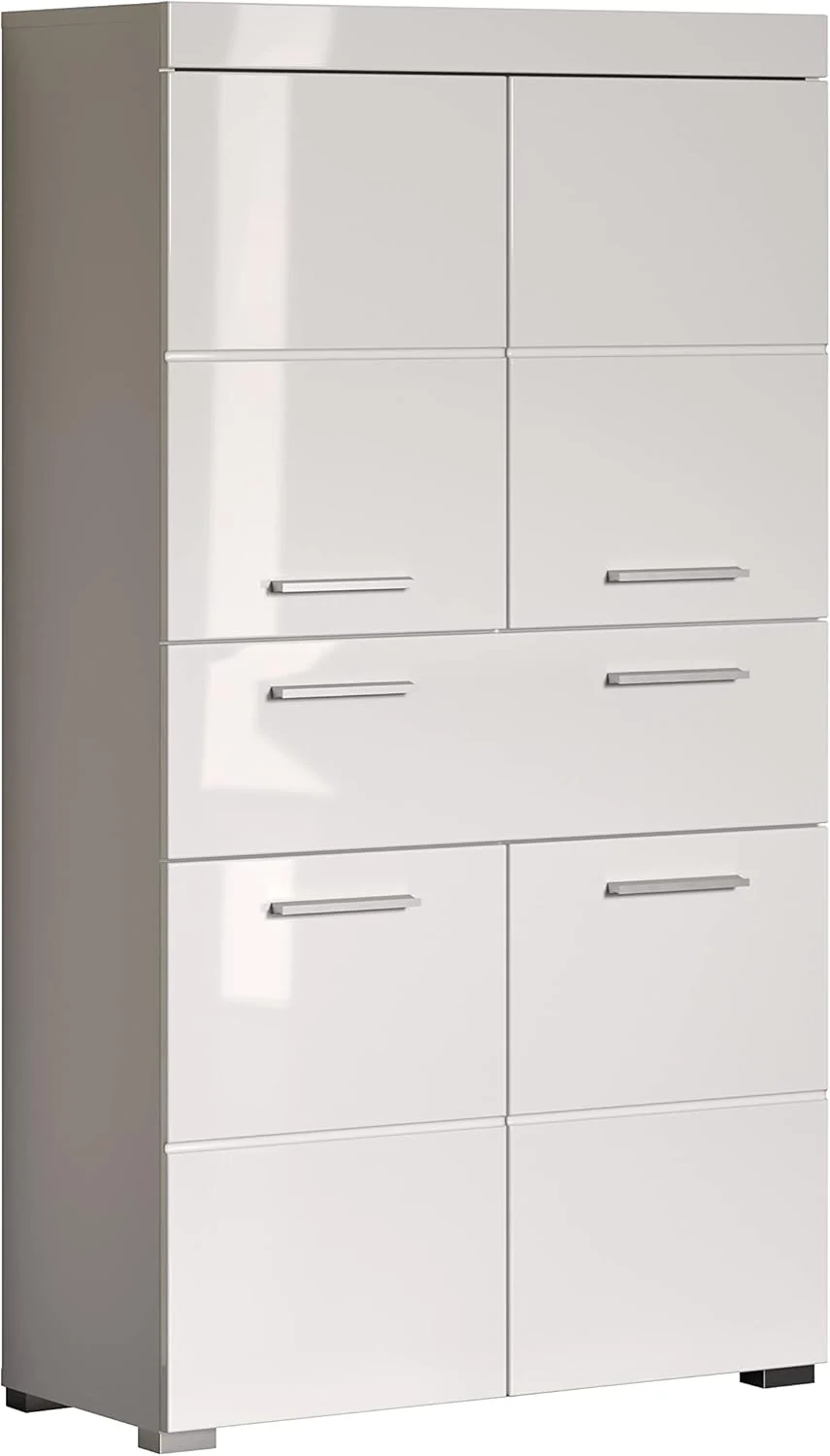 trendteam smart living Armario Alto para baño Amanda, 73 x 132 x 31 cm, en Blanco y Blanco de Brillo Intenso con cajón y abundante Espacio de Almacenamiento