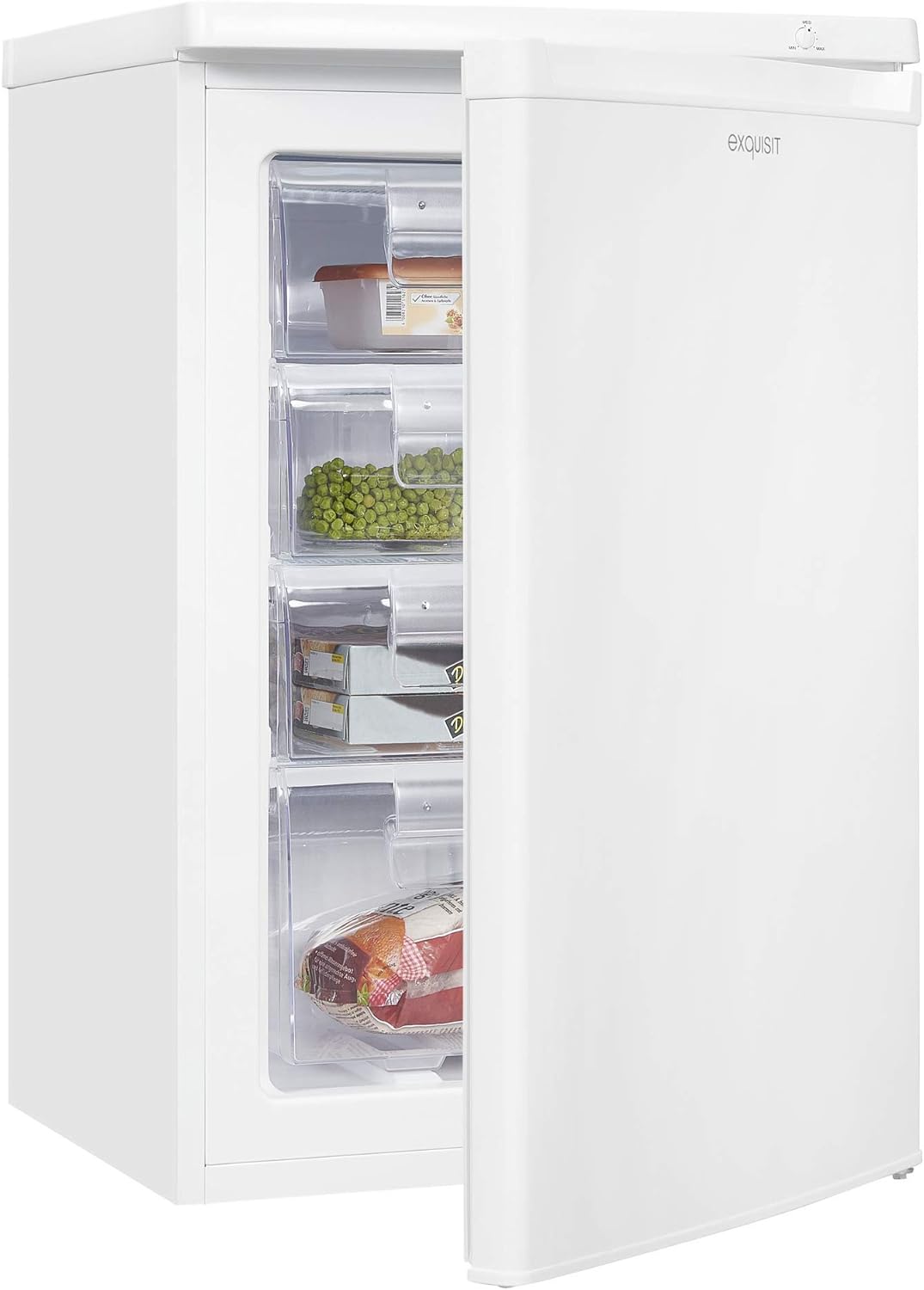 Exquisit Gefrierschrank GS80-040E weiss | Standgerät | 91 l Volumen | Weiß | Gefrieren | Türanschlag wechselbar | Gefrierschubladen