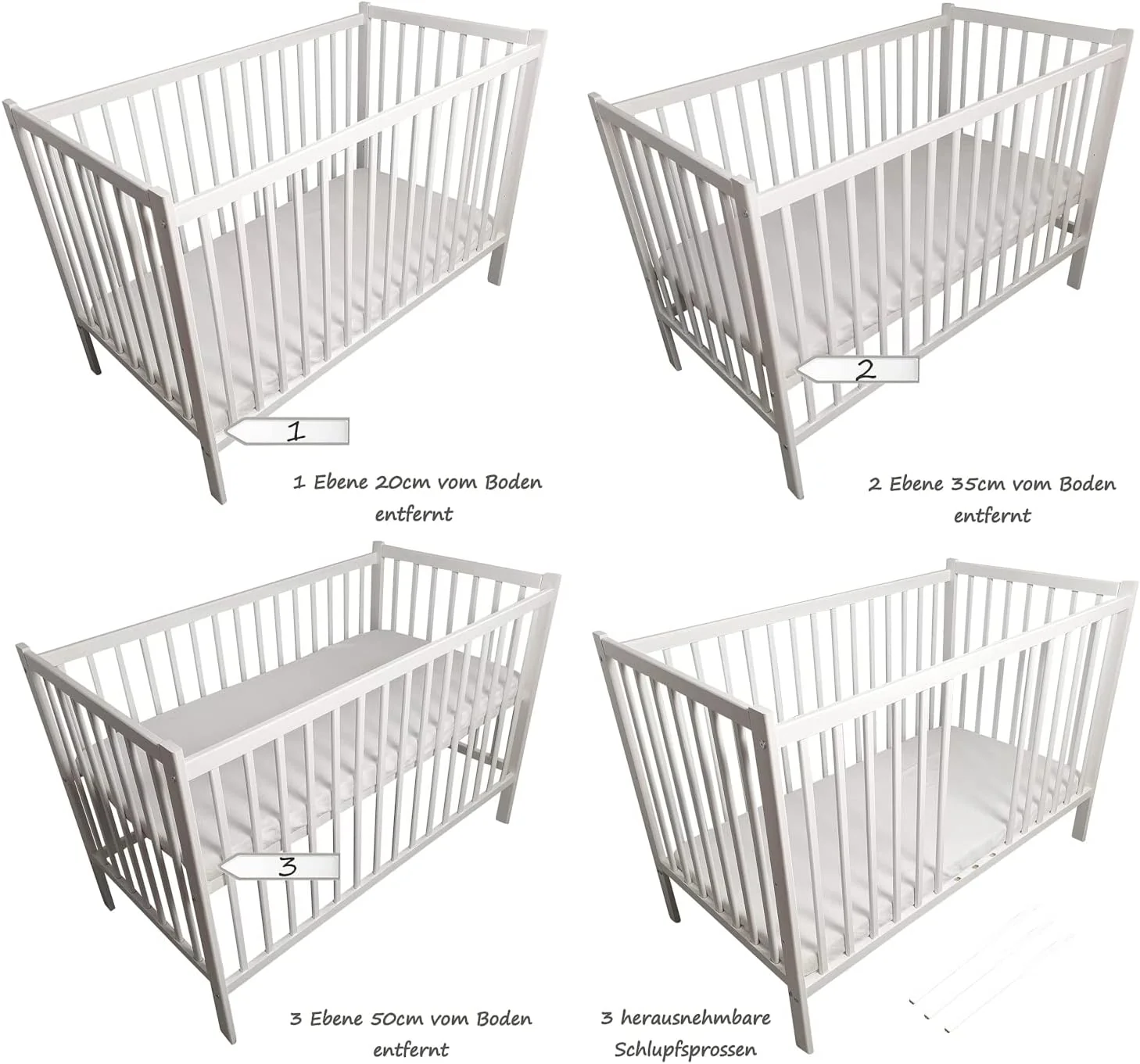 Bello24 - 16-delig babybed wieg en beddengoed compleet set Happy Leo incl. matras in hoogte verstelbaar voor pasgeborenen baby's en peuters van massief hout (Grijs - Teddybeer Maan)