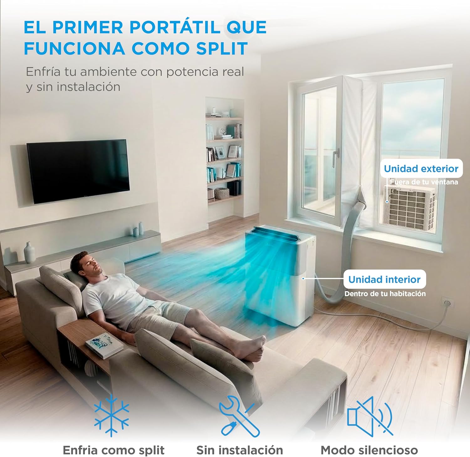 Midea Portasplit Aire Acondicionado Portatil 4 en 1 | 3000 frigorías / 12000 BTU | Pinguino Split de Bajo Consumo con modo Silence | Deshumidificador, Calefactor, Ventilador y Climatizador hasta 45 m2