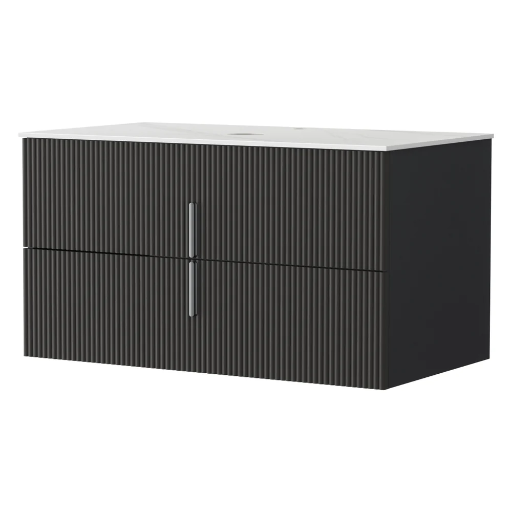 Cefito Vanity Unit 900mm Bathroom Cabinet Storage Wall Hung Black Timber Front