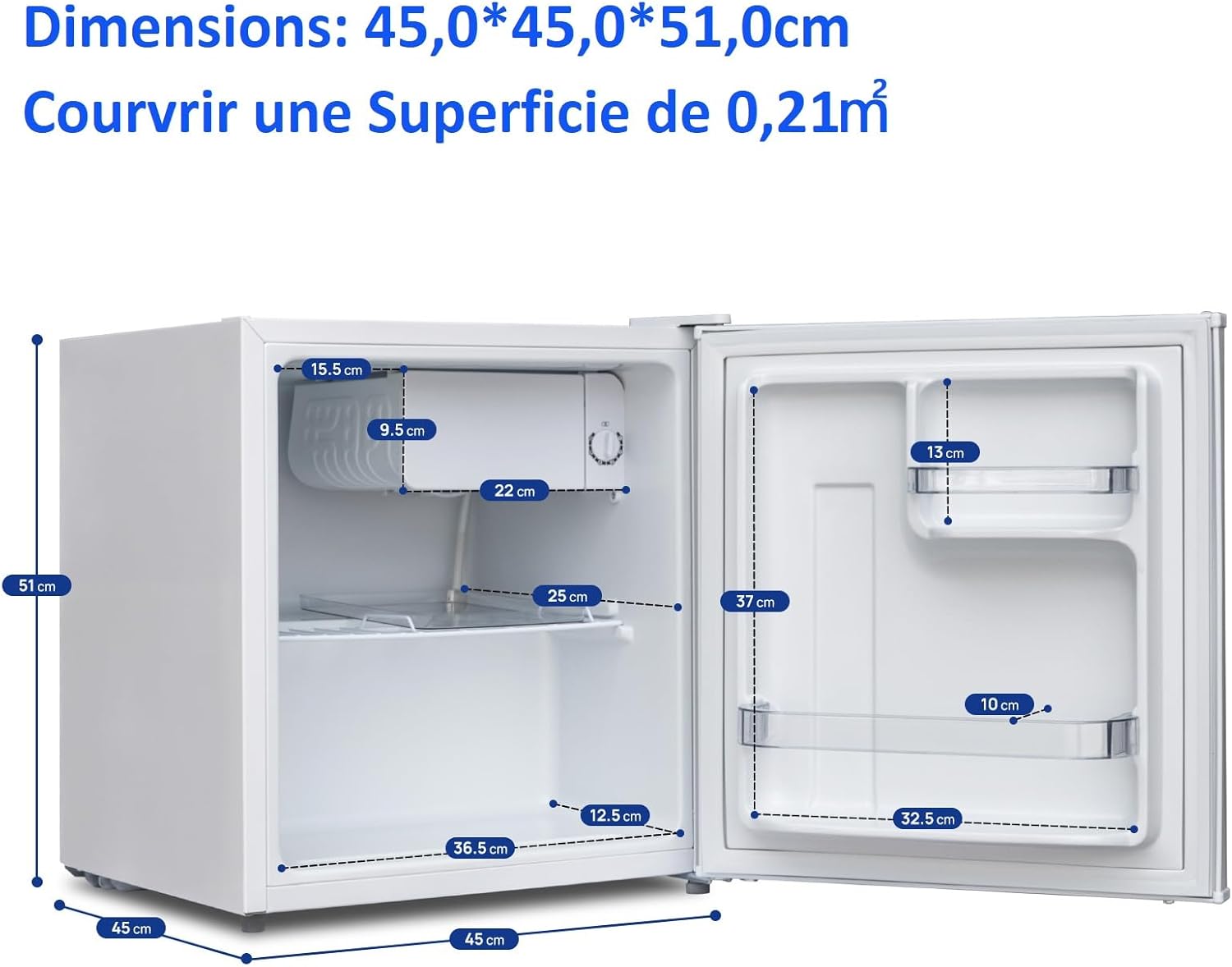 Smad Mini Frigo, 48L, Mini Réfrigérateur, Réfrigérateur Table, Petit Frigo, avec Porte Réversible, 0-10℃, MiniBar pour Chambre Bureau Hôtel Salon, Blanc