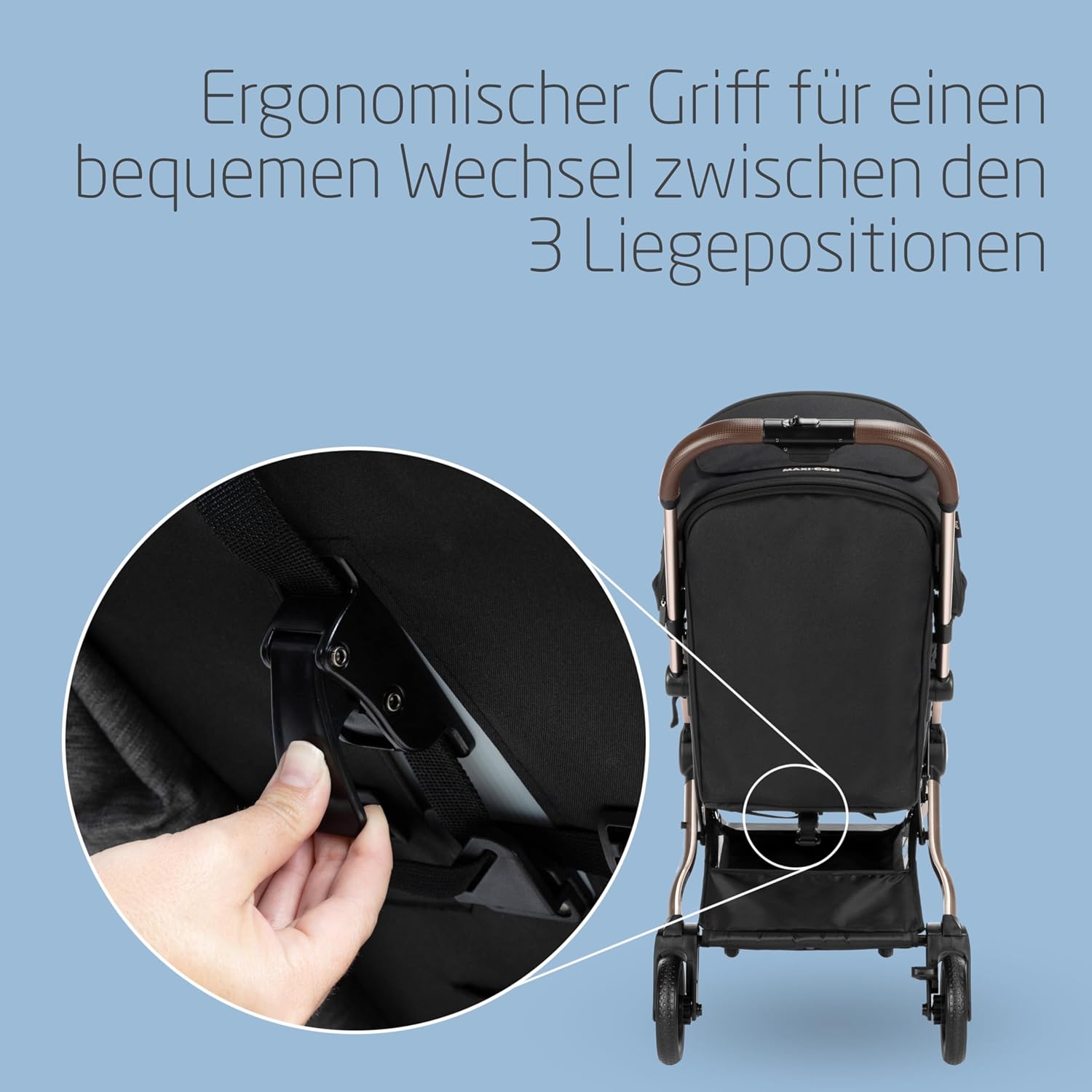 Maxi-Cosi Lara2 Baby Kinderwagen, 0–4 Jahre, 0–22 kg, federleichter, kompakter Buggy, 3 Liegepositionen, flache Liegeposition, klein zusammenklappbar, Schultergurt, Essential Graphite