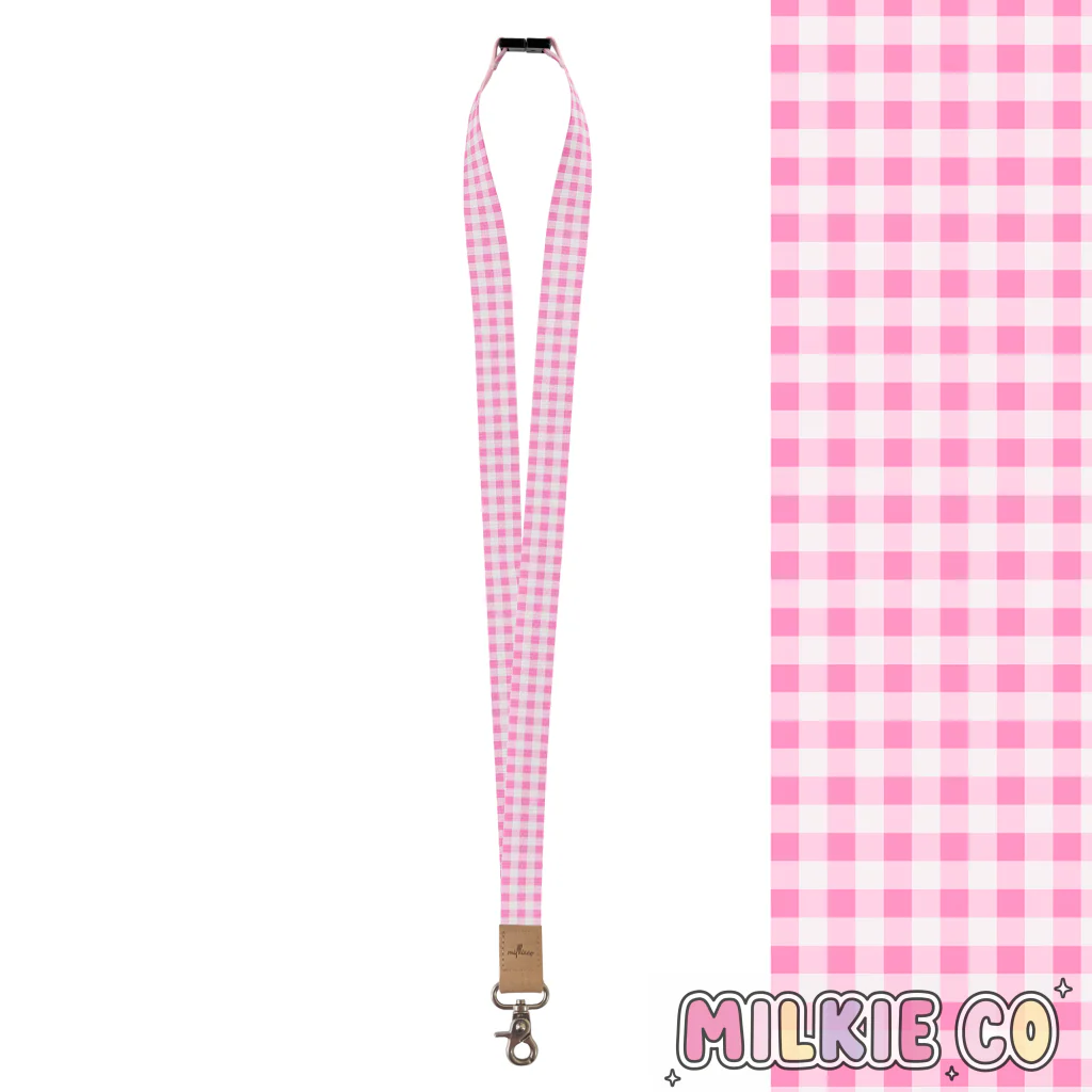 Baby Pink Gingham Fabric Lanyard