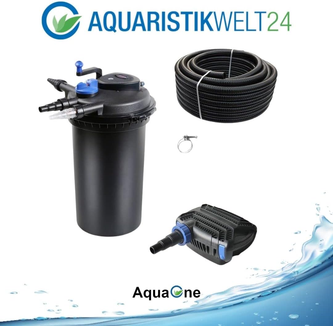 AquaOne Teichfilter Set mit Teichpumpe I Filteranlage CPF-15000 für einen Teich bis 30.000 Liter I Komplettset mit UV Lampe Eco Pumpe 30 Watt Teichschlauch Nr. 29