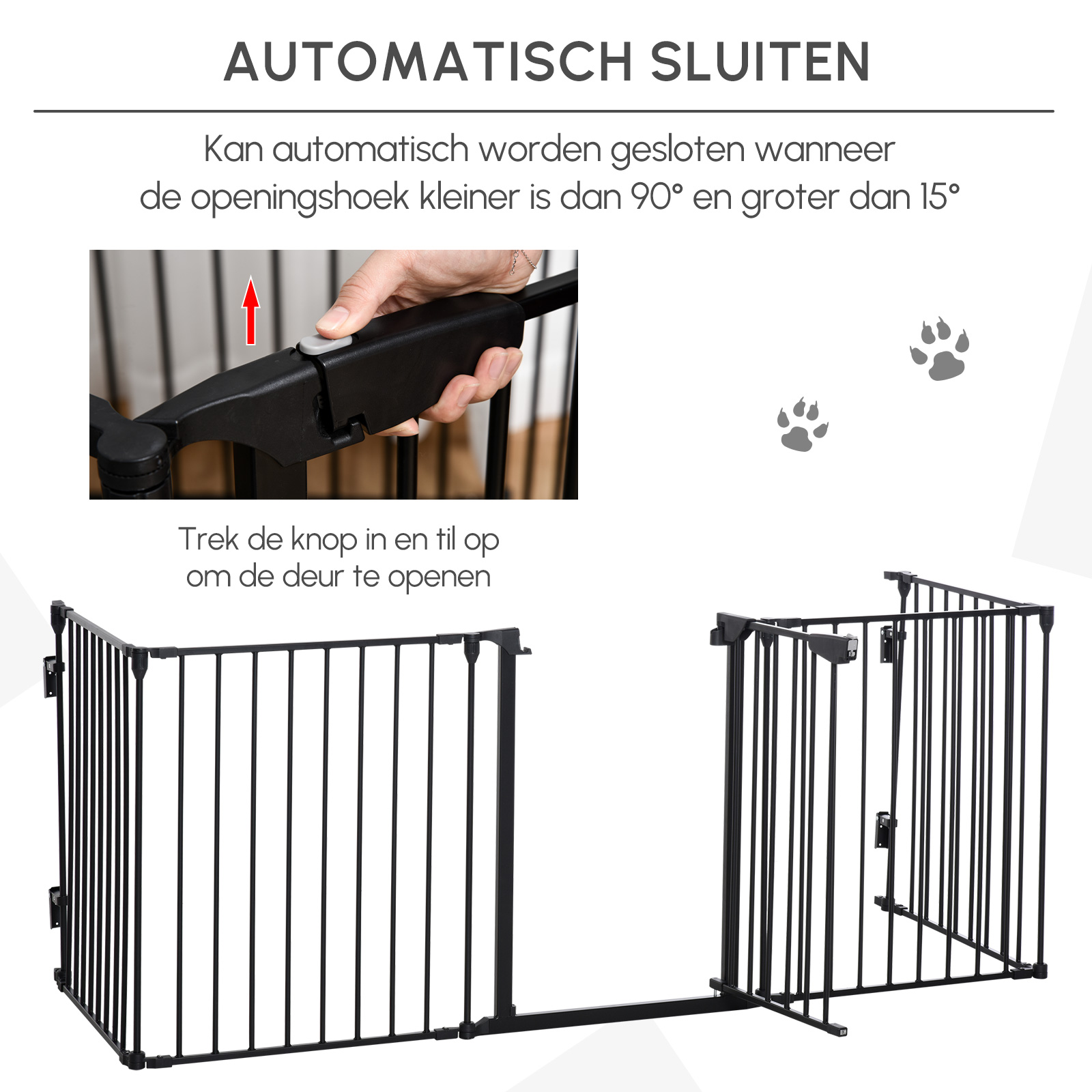 2-in-1 Afsluithek, Huisdieren Speelplaats, Veiligheidshek, Opvouwbaar, Metaal, 300 x 3 x 74,5 cm, Zwart
