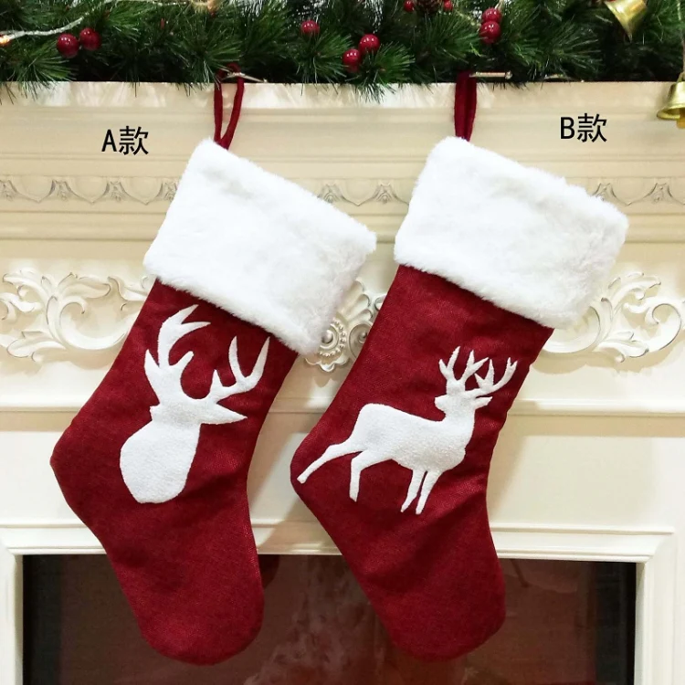 Embroidered Christmas Stocking Pendant Candy Gift Bag, Style A, Style B, Snowflake, Tree