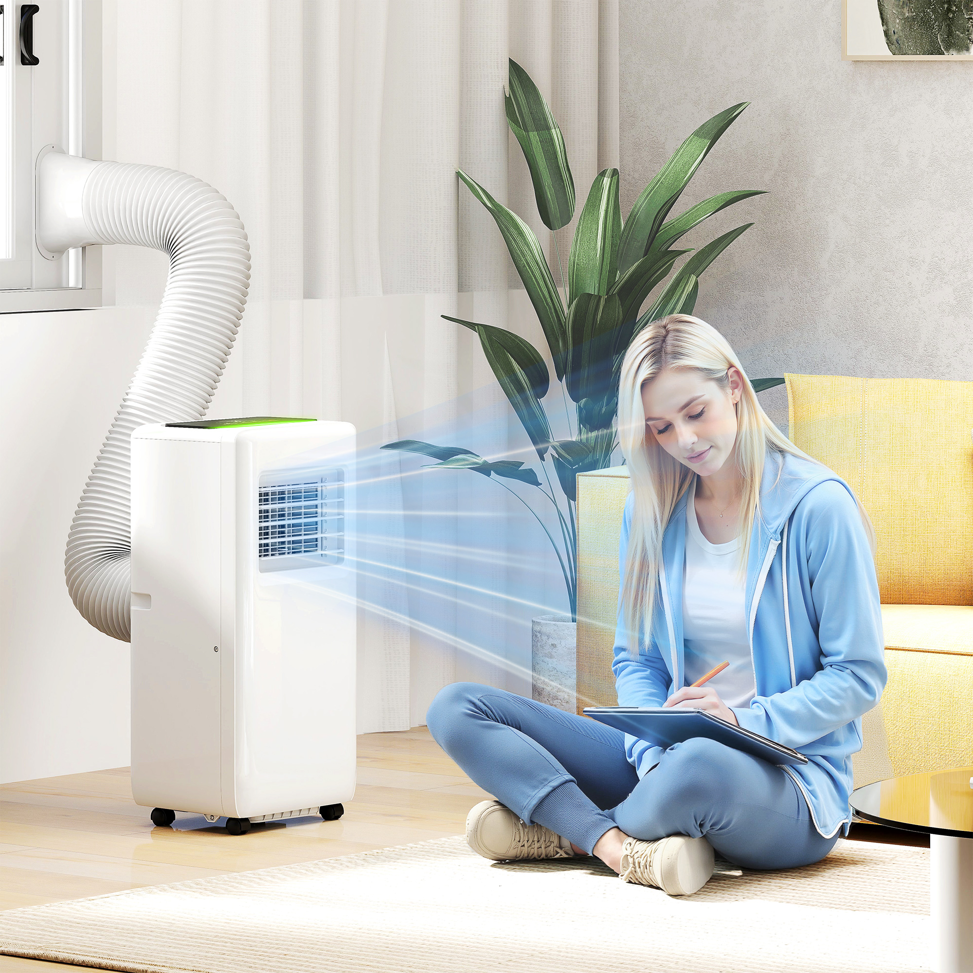 Mobiele Airconditioner, Diverse Instellingen, LED-Display, Timer, Wielen, Wit