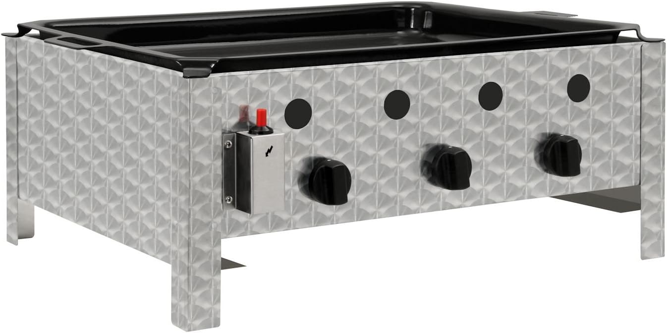 BBQ-Toro Edelstahl Gastrobräter | 3-flammig | 64 x 52 x 27 cm | Gastrogasgrill, Wurstbrater, Tisch Grill | Gastrogrill, Tischgasgrill, Gastischgrill, Bräter für Tisch & Gastronomie