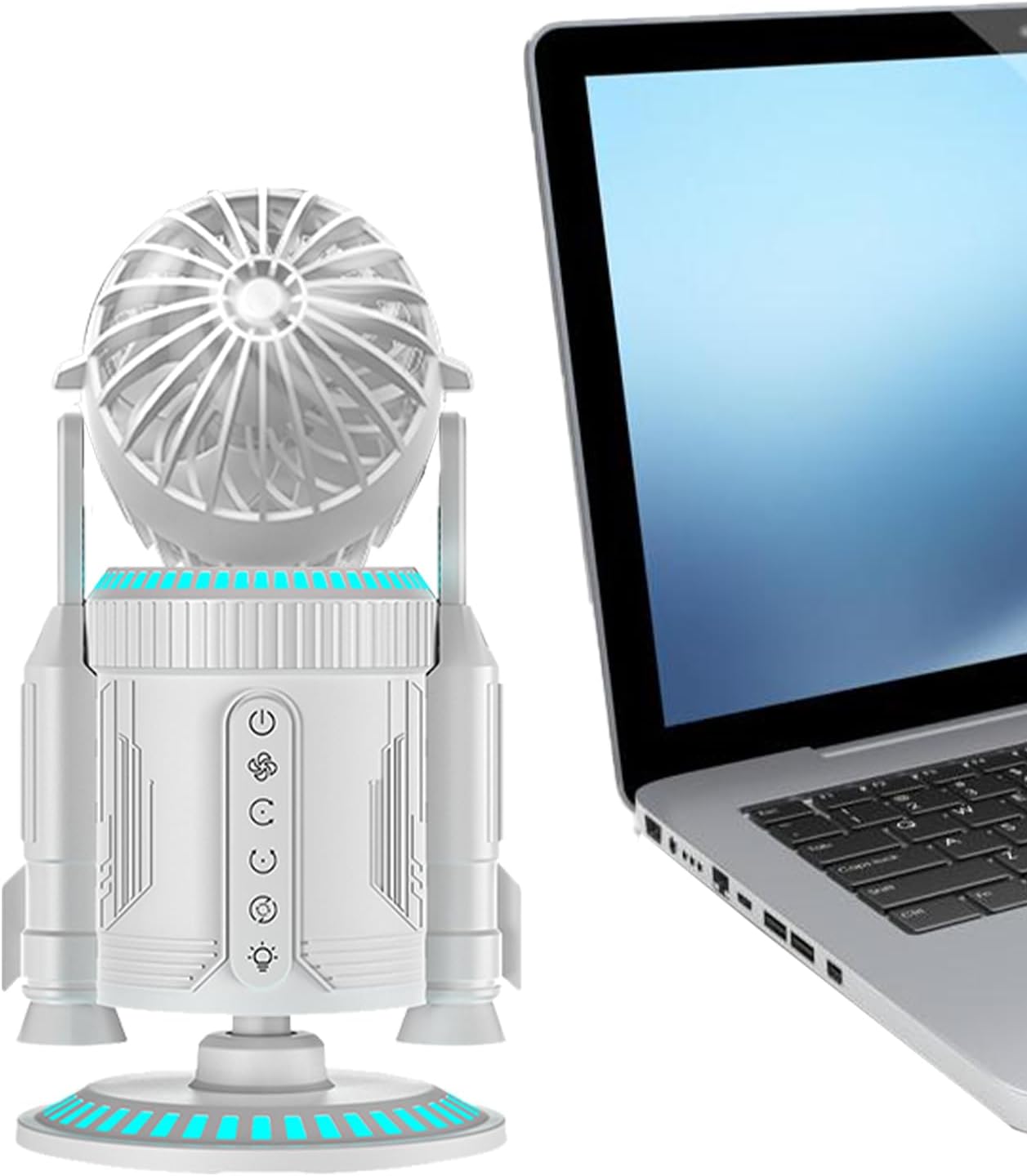 Générique Desk Fan, verstellbarer Tisch Air Circulator, 16 x 14,8 x 32,5 cm | 6,3 x 5,8 x 12,8 Zoll Quiet 5000 U/min Rocket Shape Cooler, integrierte Lichtfunktion für Zuhause, Schule, Schlafzimmer