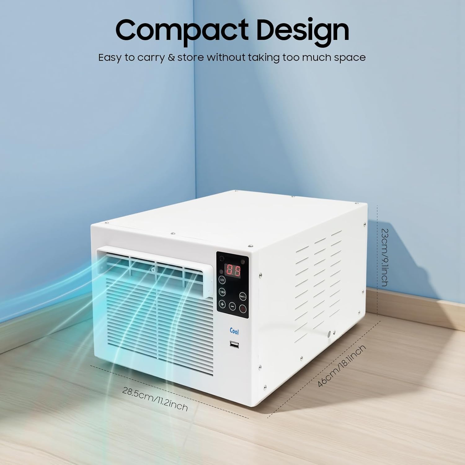 Tragbares Mini-Klimaanlage, AC 220V 280W Mobile Kühlgerät, Kompaktes Geräuscharm Cool Fensterkühler Klimagerät für Schlafzimmer, Höhlen, mit Timer-Funktion (bis zu 12 Stunden)