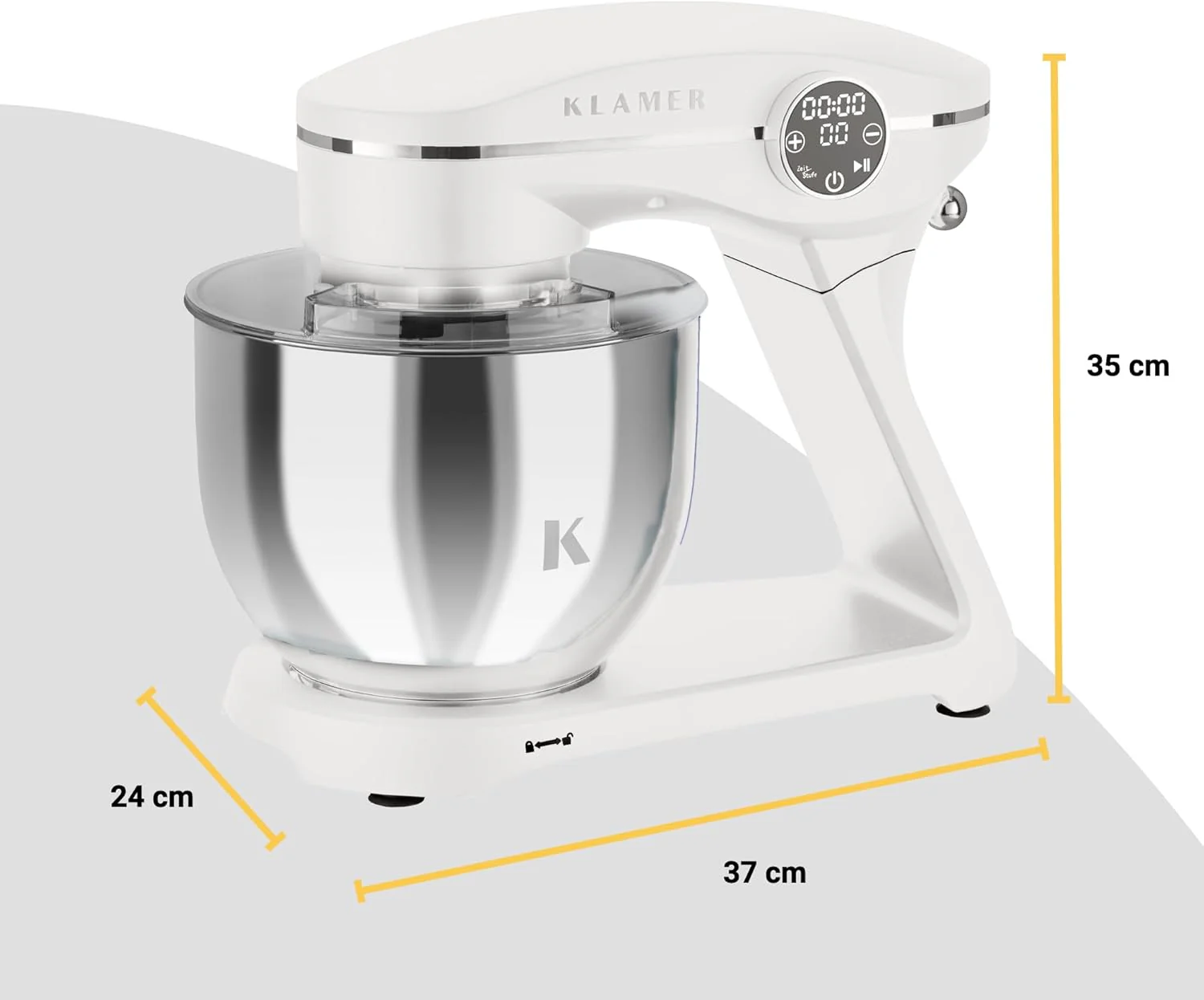 KLAMER Keukenmachine 1800W, Kneedmachine met 6 Liter RVS Kom, 10 Snelheidsstanden met Timer, Klopper, Deeghaak, Garde en Spatdeksel