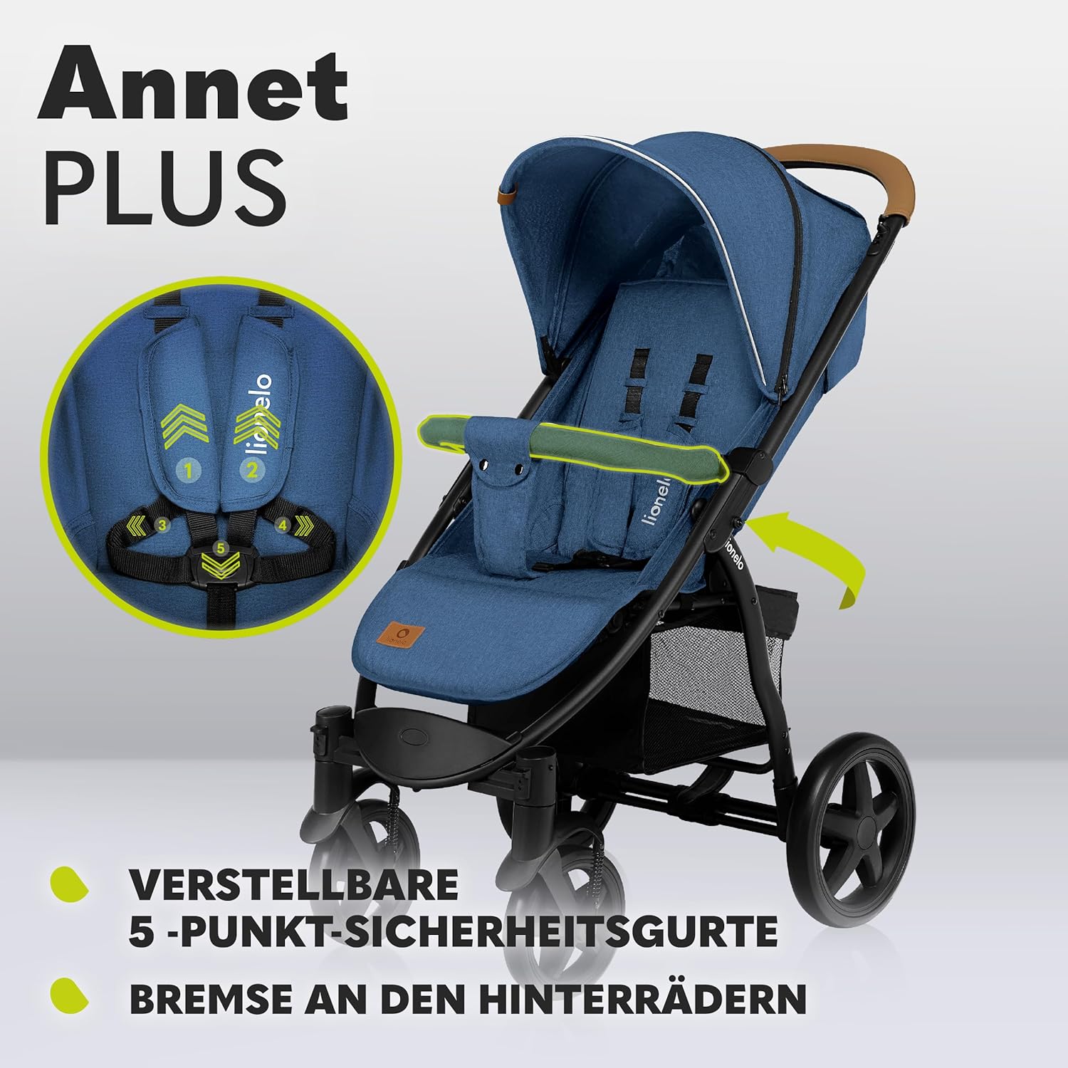 LIONELO Annet Plus Buggy bis 22 kg mit Liegefunktion, Kinderwagen klein zusammenklappbar mit Zubehör, Eva-Schaum-Räder, Moskitonetz, Fußdecke Getränkehalter, Korb