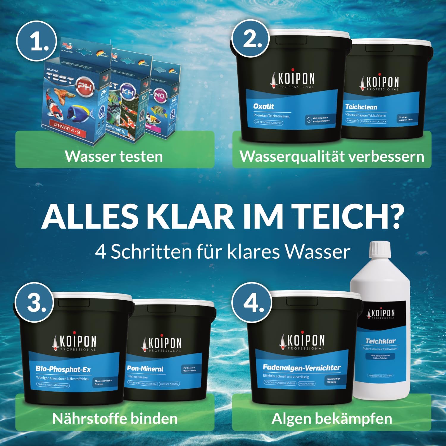 KOIPON Pon-Vital 25 kg, Die 100% biologische Alternative zum Fadenalgenvernichter gegen Algenwachstum und Fadenalgen im Gartenteich
