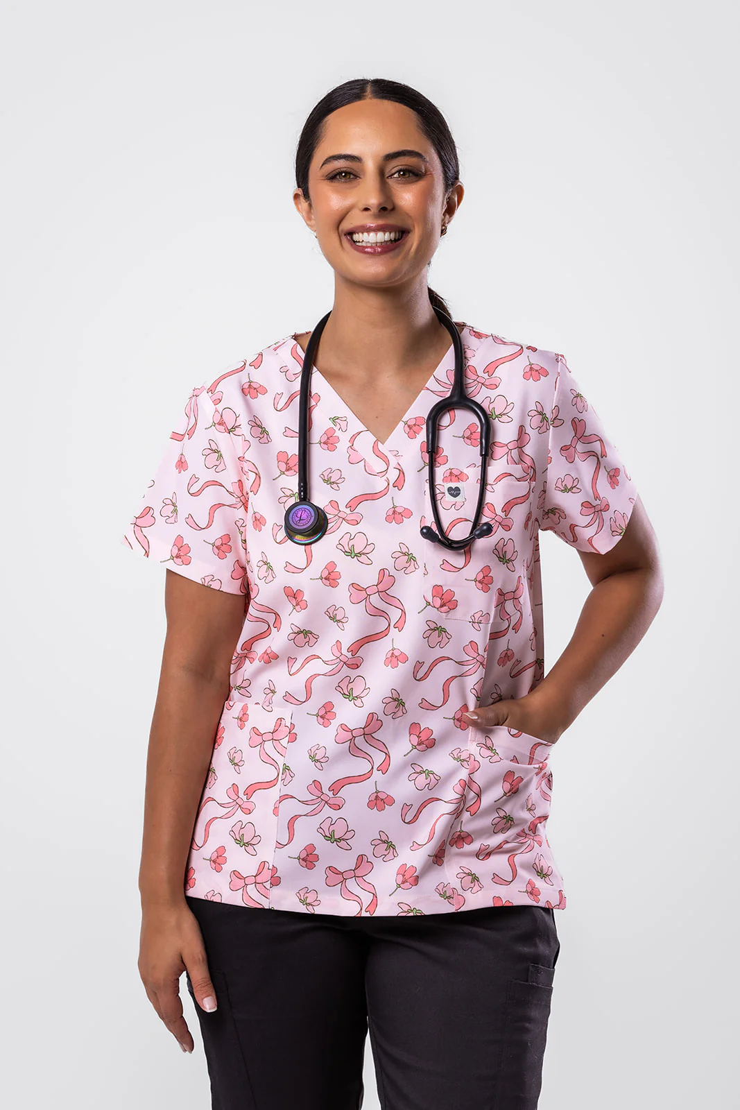 Floral Ribbon Scrub Top