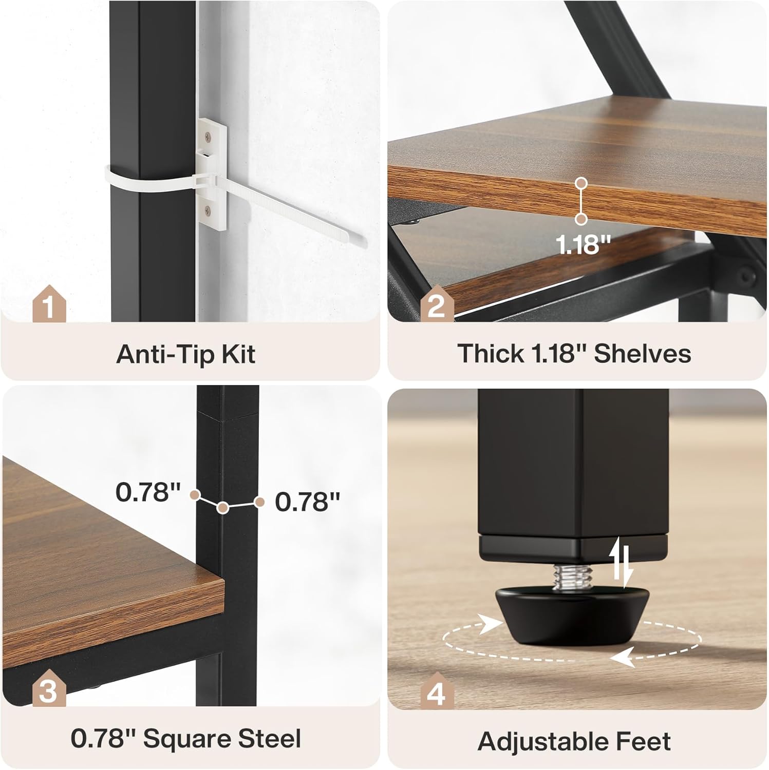 Tribesigns Bücherregal, 180 cm Regal mit 9 Ebenen, Großer Geometrischer Bücherschrank mit Offenen Fächern, Frei Stehendes Holz- & Metall Standregal für Wohnzimmer, Industrie-Design, Braun & Schwarz
