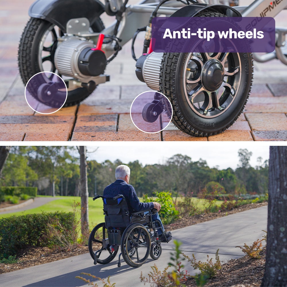 EQUIPMED Electric Wheelchair Folding, Long Range, Airline Approved, Lithium Battery, 24