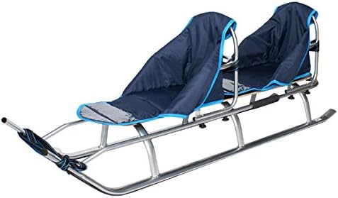 2in1 Kinder Duo Schlitten aus Aluminium mit Rückenlehne, Matrazen, LED für Kinder und Erwachsene 2 Personen Tragfähigkeit bis 100kg (Silver/Navy)