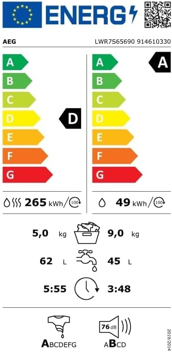 AEG L7WBA60680 Waschtrockner / DualSense - schonende Pflege / 8 kg Waschen / 5 kg Trocknen / D / energiesparend / Mengenautomatik / Nachlegefunktion / ProSteam - Auffrischfunktion / 1600 U/min Weiß
