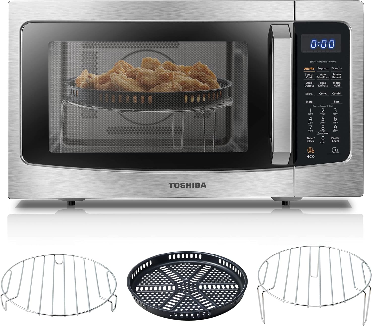 TOSHIBA 4-in-1 ML-EC42P(SS) Countertop Microwave Oven, Smart Sensor, Convection, Air Fryer Combo, Mute Function, Position Memory 13.6