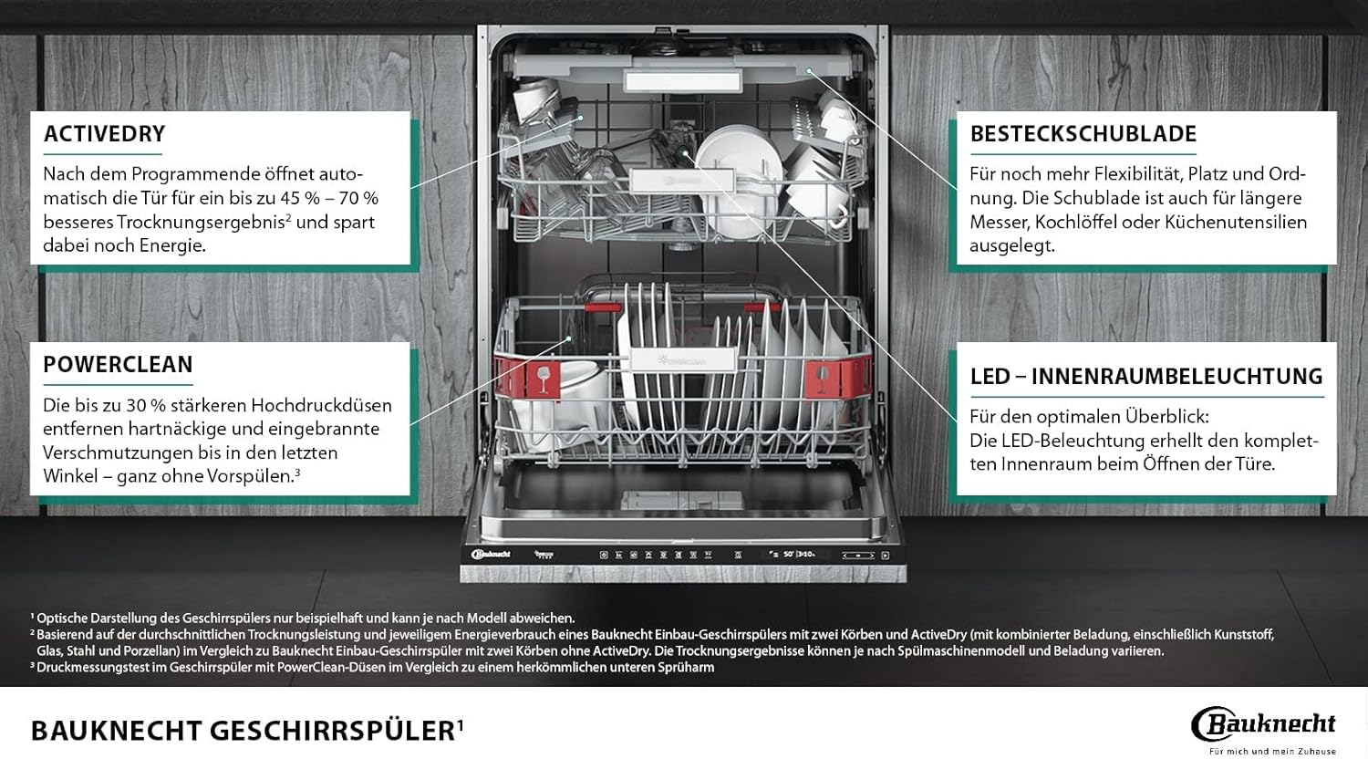 Bauknecht BUO 3O41 PLT X Unterbau-Geschirrspüler 60 cm /14 Maßgedecke /10 Standardprogramme und 1 Sensorprogramm/PowerClean/ActiveDry/Besteckschublade/Vollwasserschutz