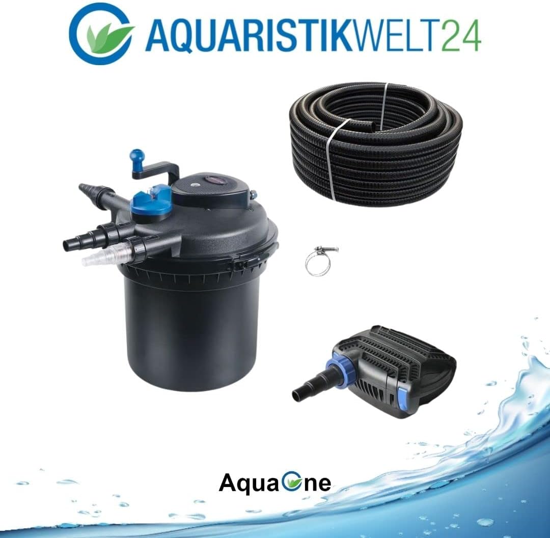 AquaOne Teichfilter Set mit Teichpumpe I Filteranlage CPF-15000 für einen Teich bis 30.000 Liter I Komplettset mit UV Lampe Eco Pumpe 30 Watt Teichschlauch Nr. 29