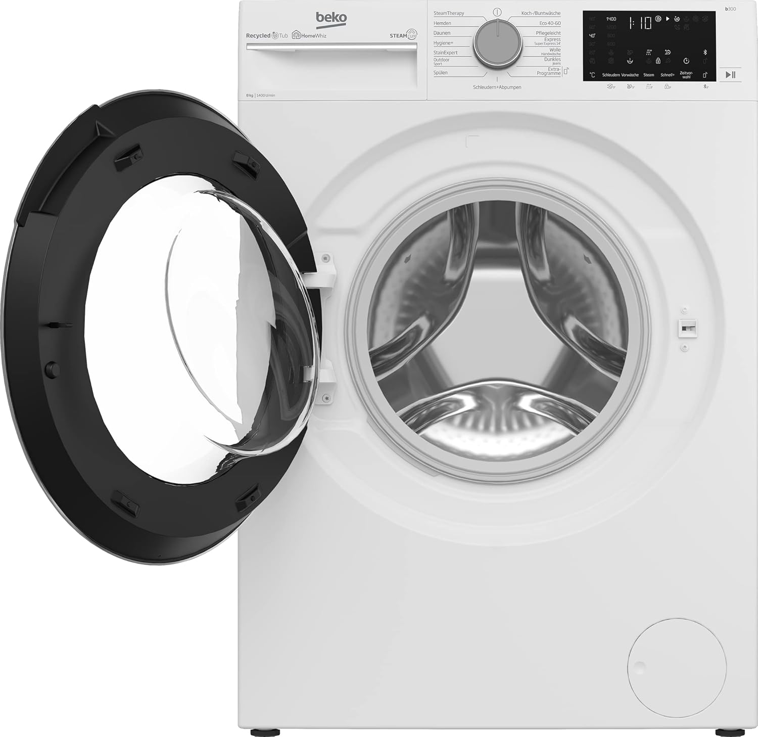 Beko B3WFU58415W1 b300 Waschmaschine, 8 kg, Waschvollautomat, Restzeitanzeige, Schleuderwahl, 1400 U/min, Dampffunktion, AddXtra-Nachlegefunktion, Bluetooth, Hygiene+ allergikergeeignet, Weiß