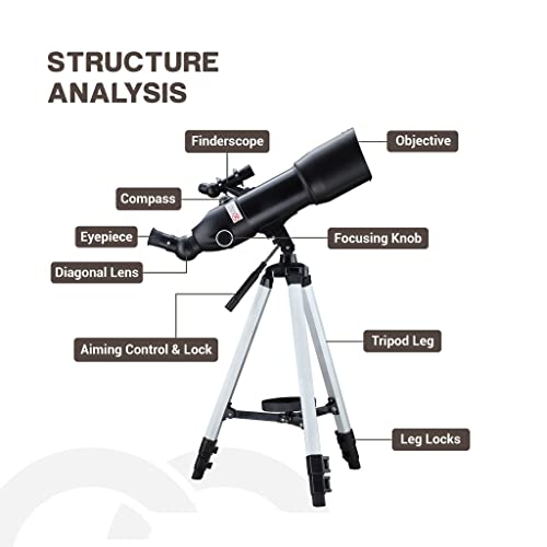 Telescopi per adulti Astronomia Principianti Telescopi 80mm con 10X Phone Mount Telescopio Treppiede e Custodia : Elettronica