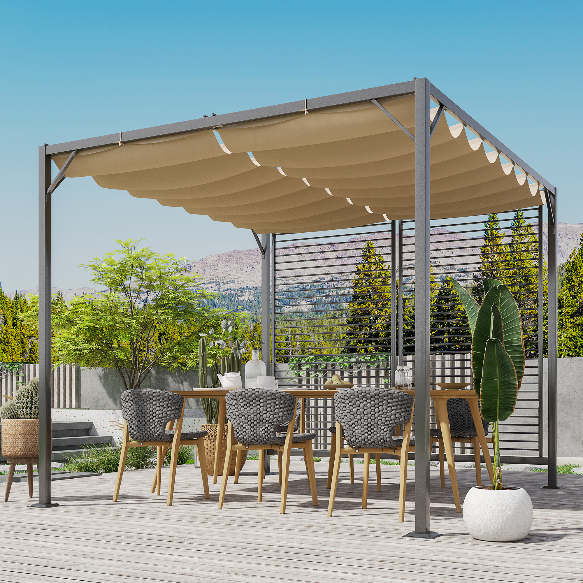 Outsunny paviljoen, pergola met verstelbaar stoffen dak