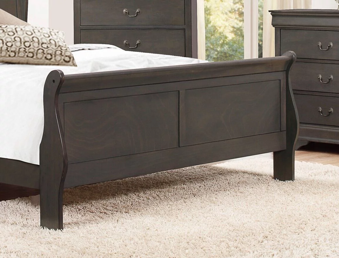 Klassiek Luis Felipe Stijl �C King Size Sledebed �C Verouderde Grijze Afwerking �C Traditionele Slaapkamermeubels