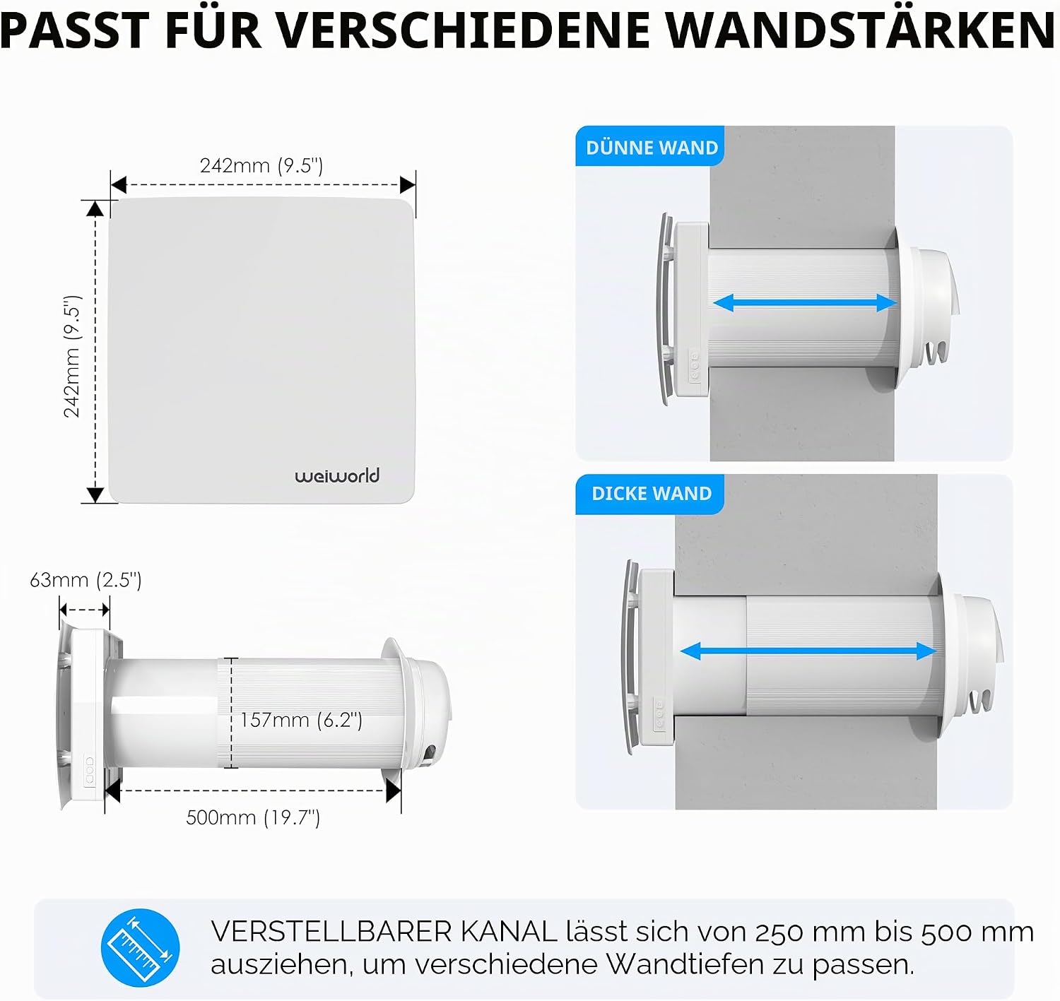 VT501 Dezentrale Wohnraumlüftung mit Wärmerückgewinnung, 150 mm Wandlüfter mit Keramik-Wärmetauscher, WLAN & Fernbedienung, EC-Motor, Zuluft/Abluft, für Schlafzimmer, Keller, Garage