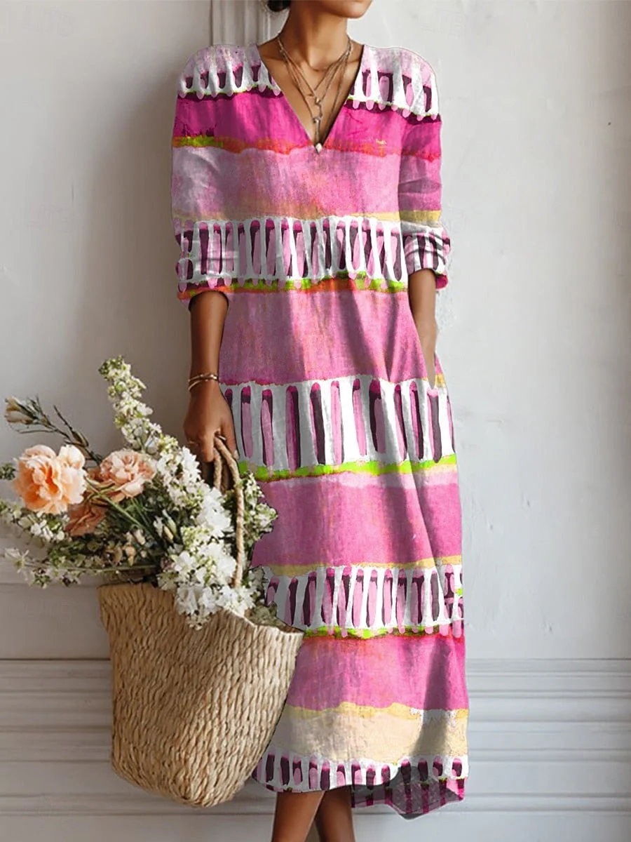 Damen Freizeitkleid mit Taschen | Bequemes Alltagskleid mit lockerem Schnitt | Atmungsaktives und knitterfreies Kleid