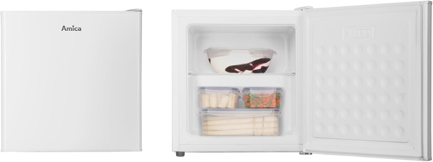 Amica Mini Gefrierschrank freistehend 50x48x44,5 cm 32L 4‑Sterne‑Gefrierfach mit Eiswürfelbehälter Freezer AGB 3010 W - Weiß