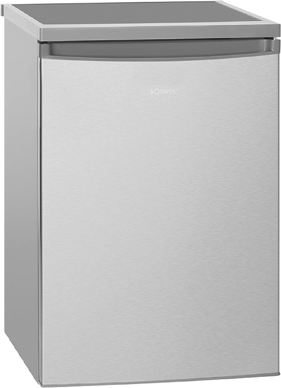 Bomann® Kühlschrank ohne Gefrierfach mit 133L Nutzinhalt | 3 Ablagen | klein m. Gemüsefach & wechselbarem Türanschlag | Tischkühlschrank leise | H:84.5 x B:56 x T: 57.5cm | VS 2185.1 inox