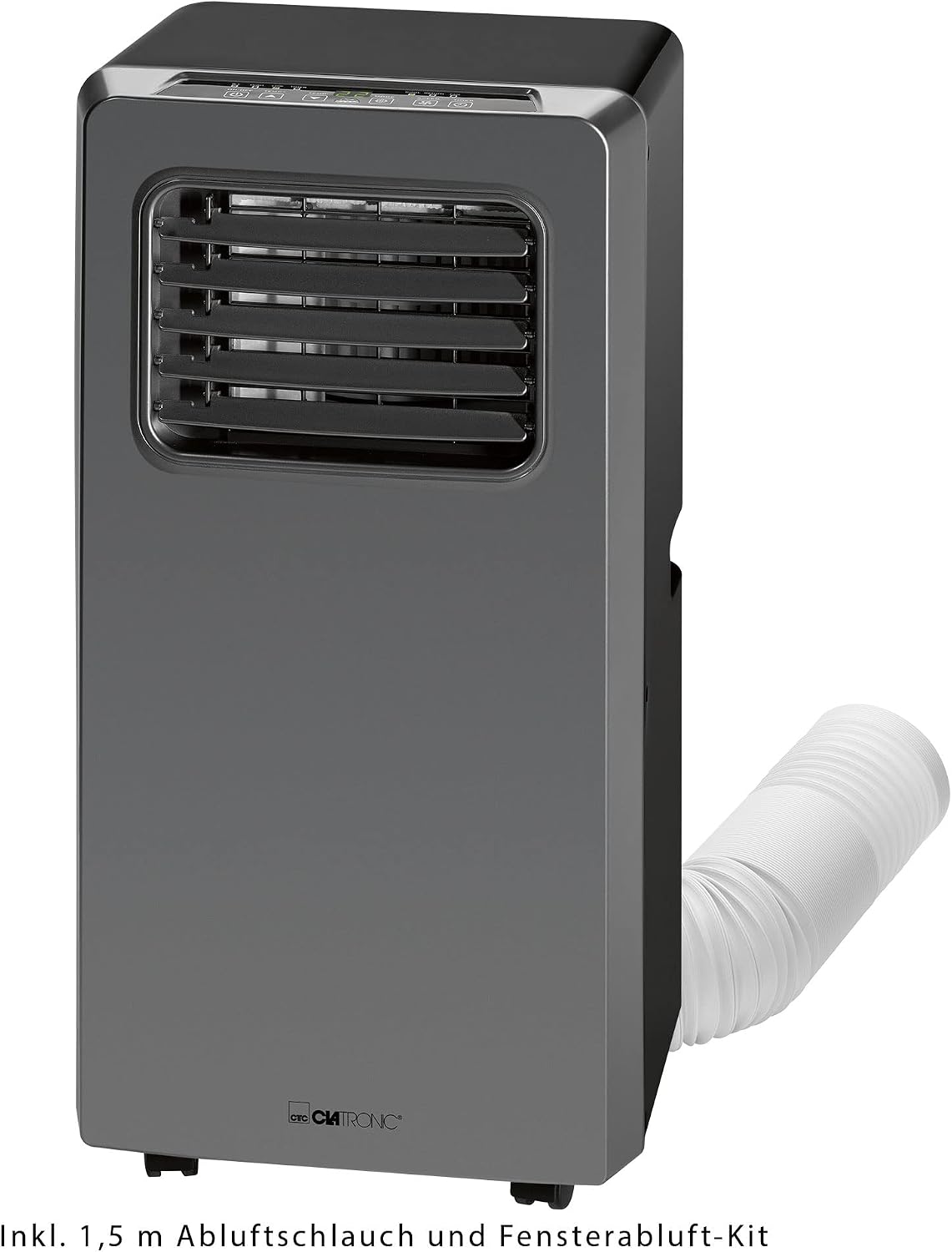 Clatronic Klimaanlage CL 3672 mobiles Klimagerät mit Abluftschlauch, 3 in 1 Klimaanlage mit LED-Display, Fernbedienung, 24 Stunden-Timer, verstellbare Luft-Klappen, 8000 BTU (2,3 kW), schwarz