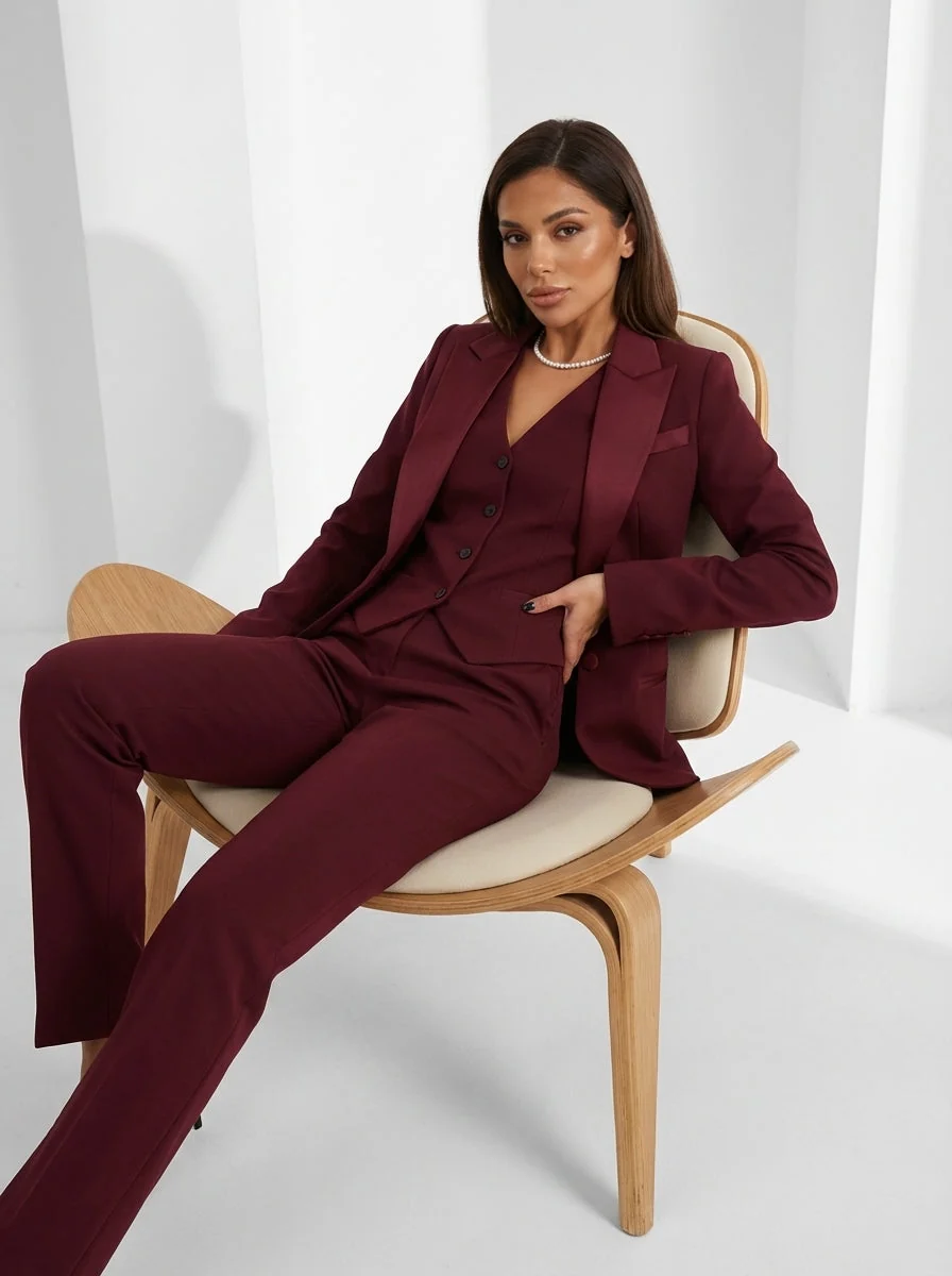 Damen Hosenanzug 3-teilig Set mit Blazer Weste und Stoffhose | Elegantes Business Outfit f��r B��ro und Events