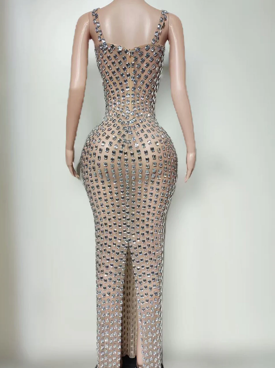 Crystal Embellished Halter Maxi Evening Dress