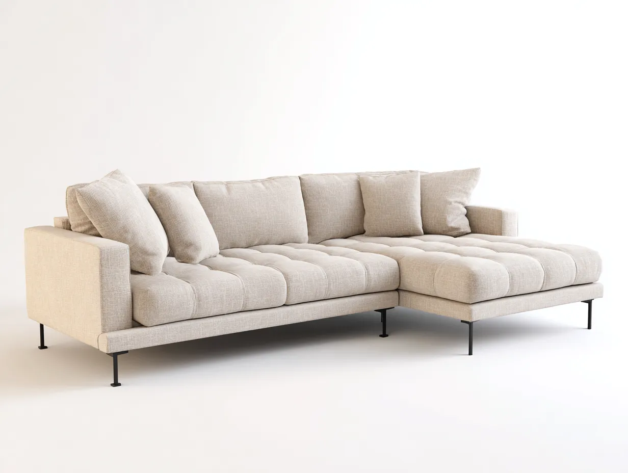Ecksofa-Stoff-Metall-292x178x82 cm-Beige-Minimalistischer Stil